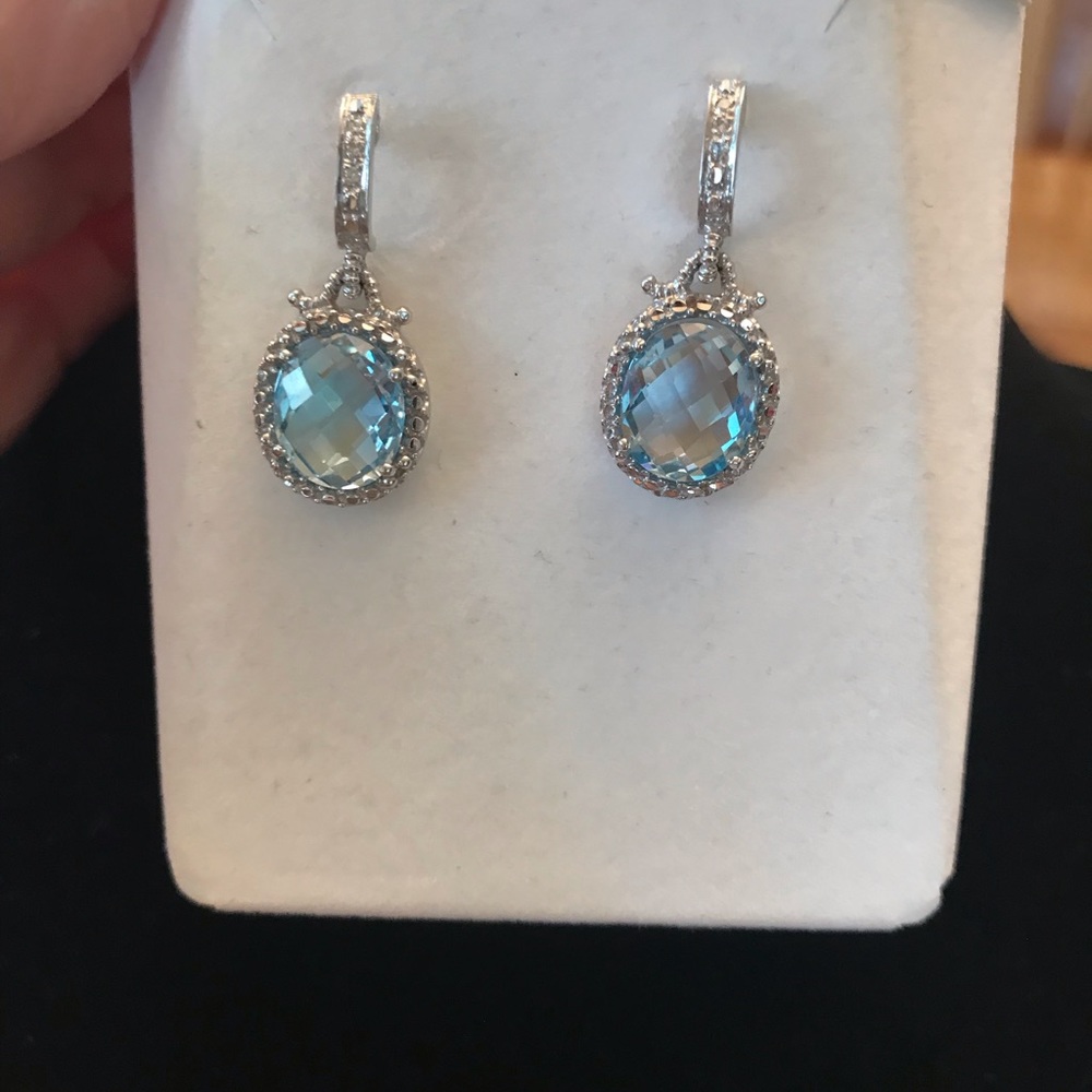 14K WHITE GOLD LARGE AQUAMARINE STONES PIERCED EARRINGS NWT - Picture 11 of 16